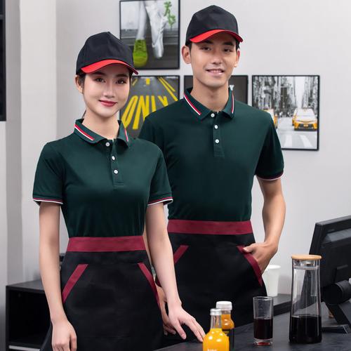 工作服餐饮夏季服务员t恤火锅饭店餐厅员工制服短袖印绣